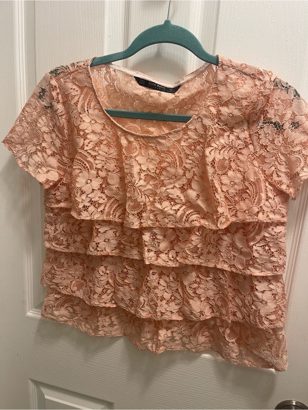 Zara Peach Lace Ruffle Blouse